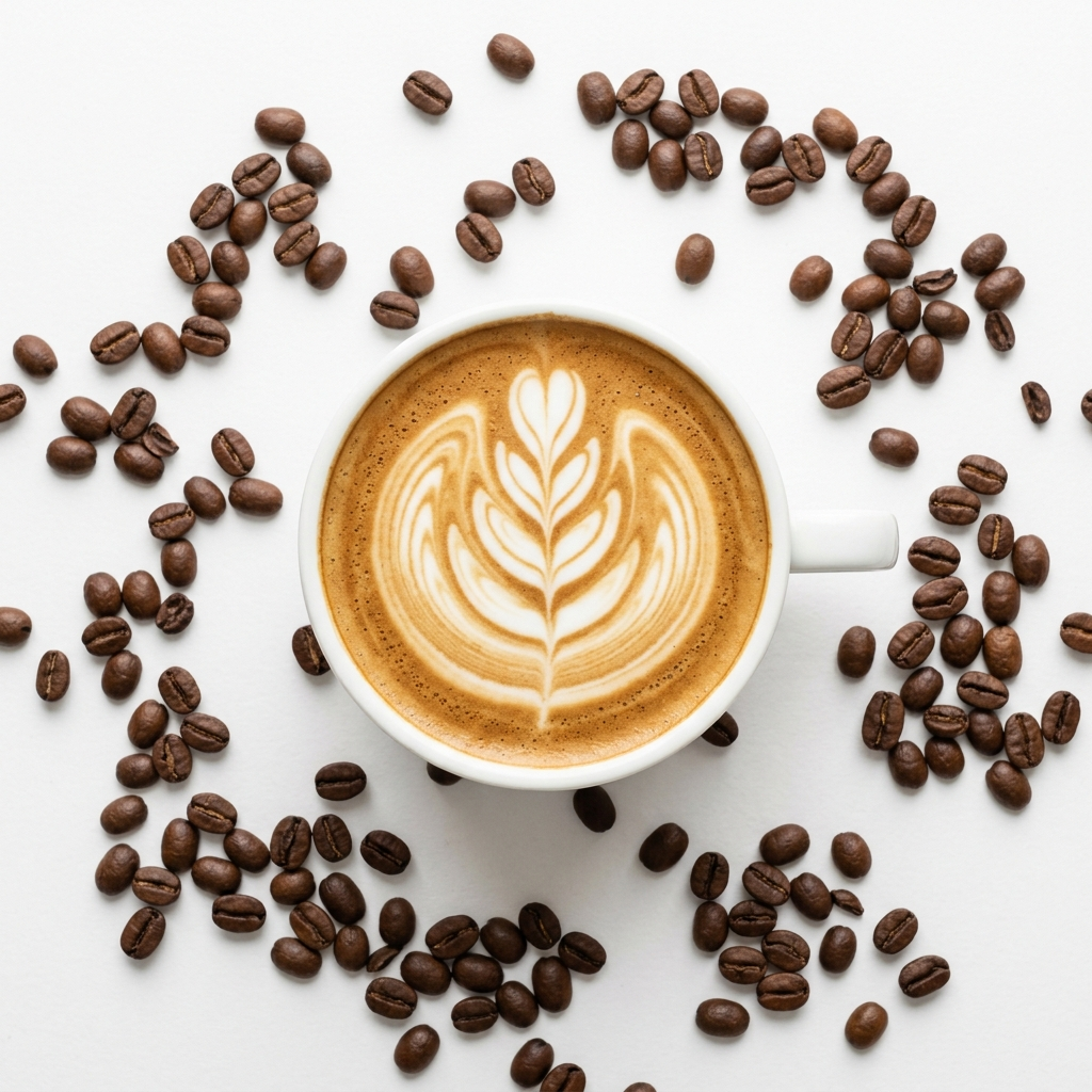 Cup of Latte Art with Roasted Coffee Beans